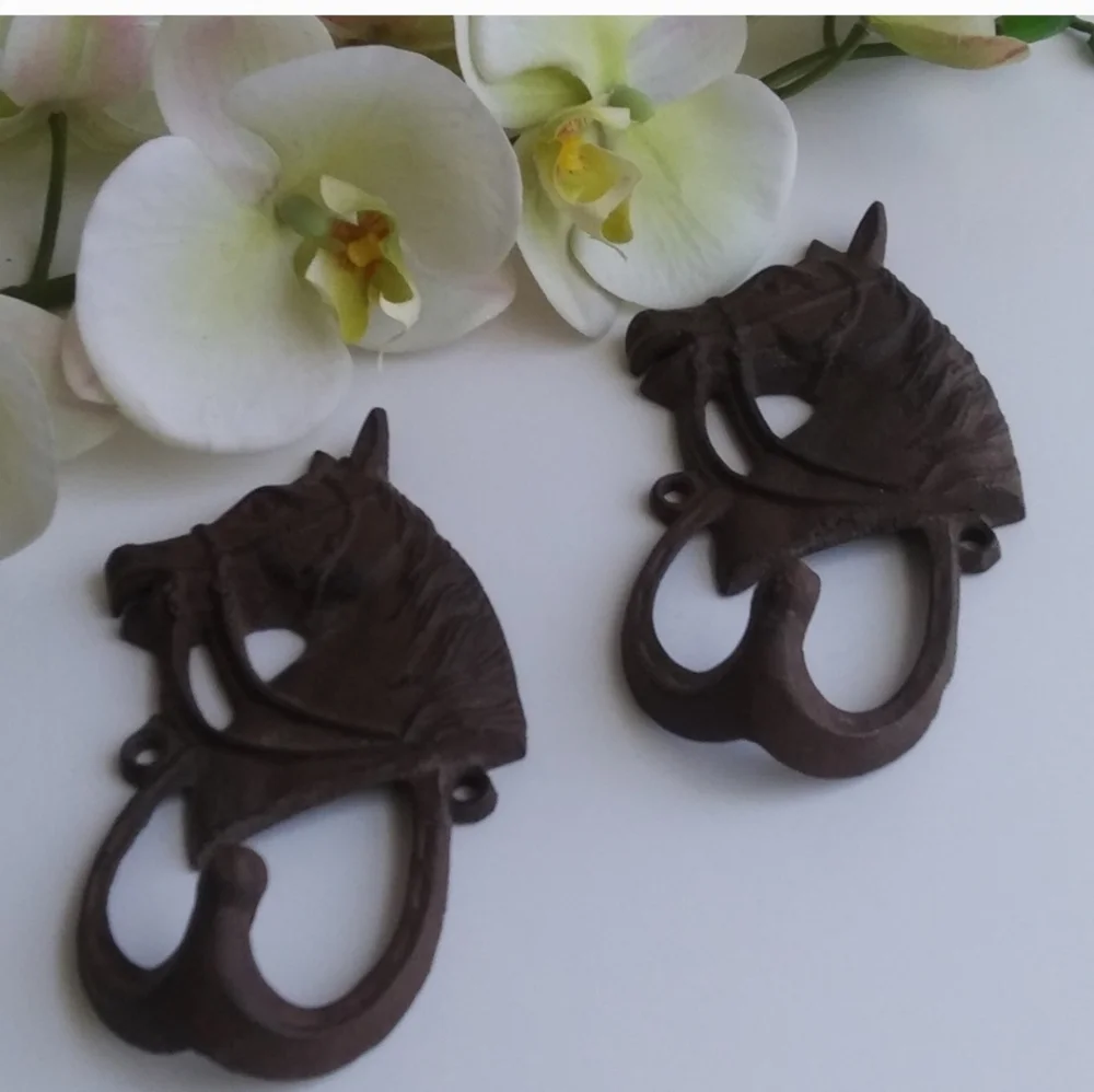 Retro Cast Iron Horse Head Hanger set of (2)